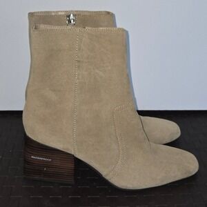 Aqua College Tora Waterproof Cow Suede Ankle Boots Sand Tan Block Heel Women 11M